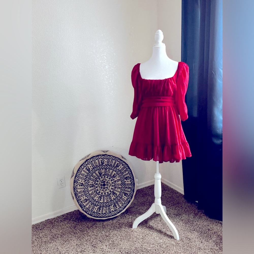 Red backless mini dress